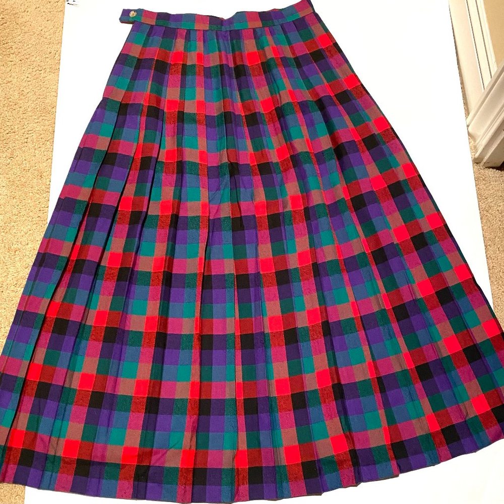 Vintage Colorful Plaid Midi Skirt